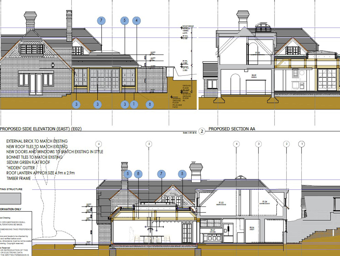 country home extension architectural drawing side elevation